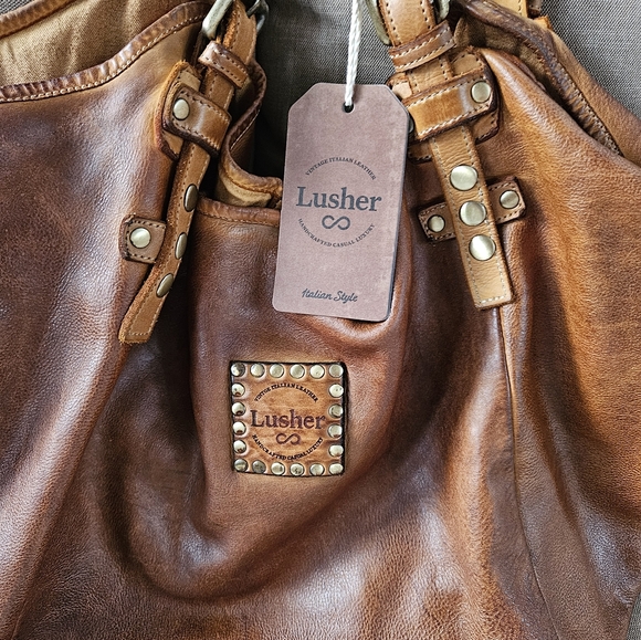 Lusher.co Cognac slouchy hobo bag NEW - Picture 3 of 11